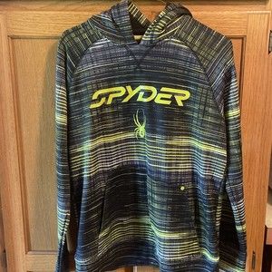 Men's Spyder Black Green Logo Pullover Hoodie Hooded Sweatshirt Sz L